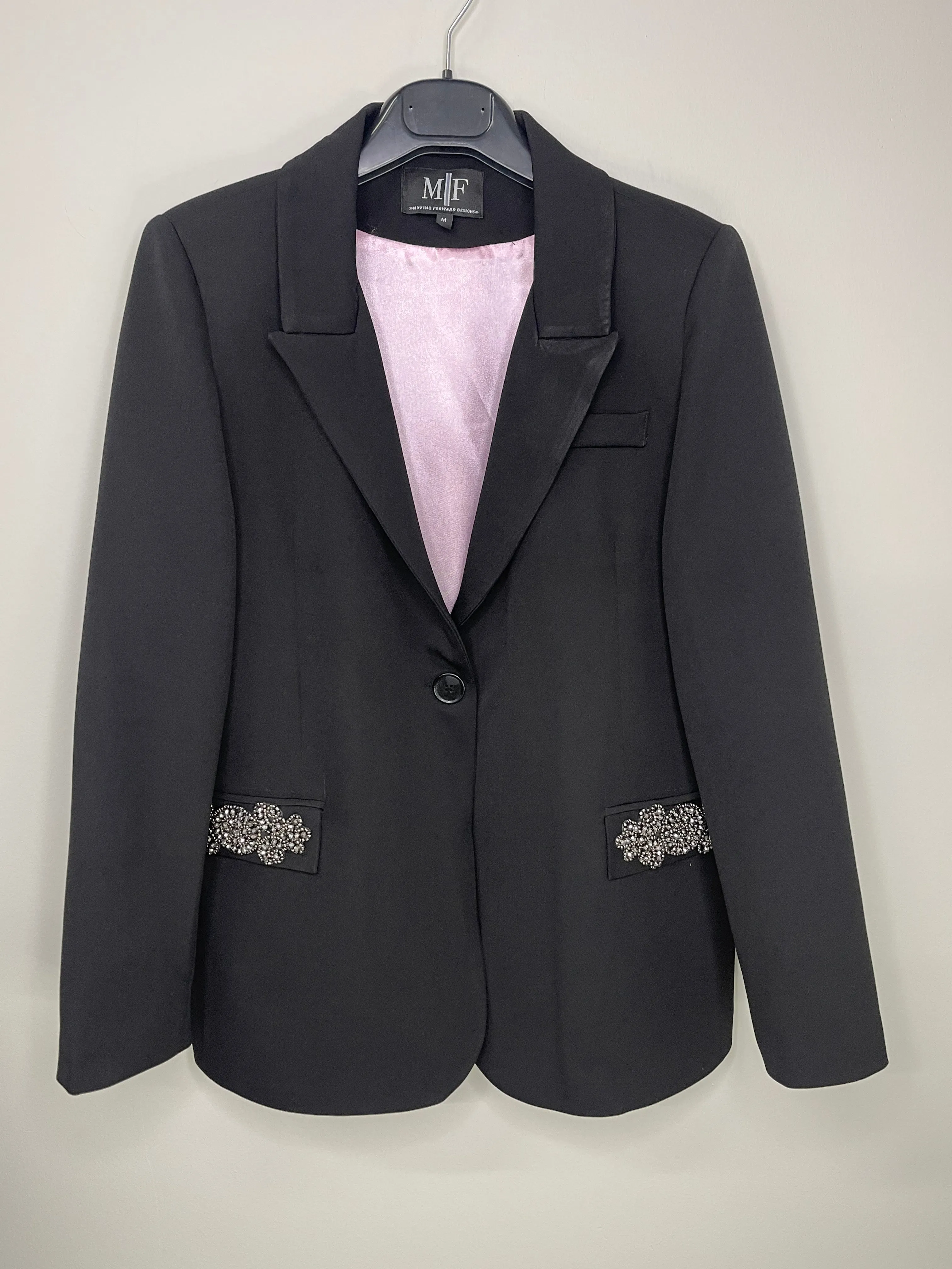 Blazer, Black w/ Pink Lining, Pocket Medallions