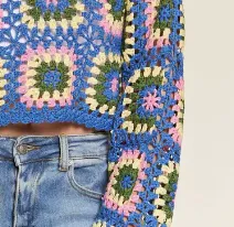 Blue Crochet Cropped Sweater