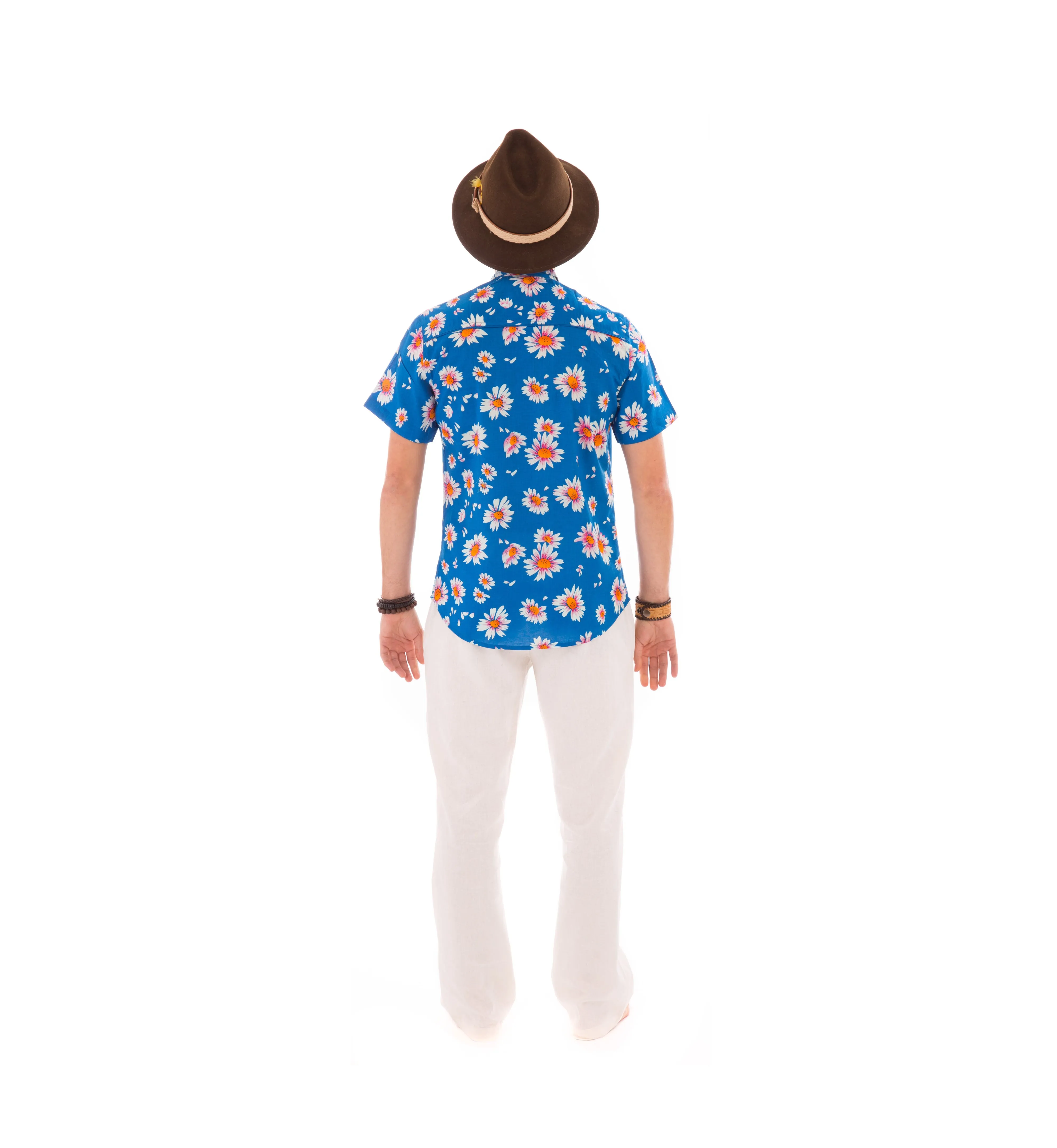 Blue Floral Print Cotton Slim and Regular Fit Mens Shirt Short Sleeve