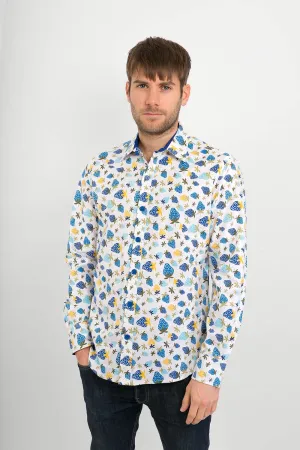 Blue Strawberry Fruit Cotton Slim Fit Mens Shirt Long Sleeve