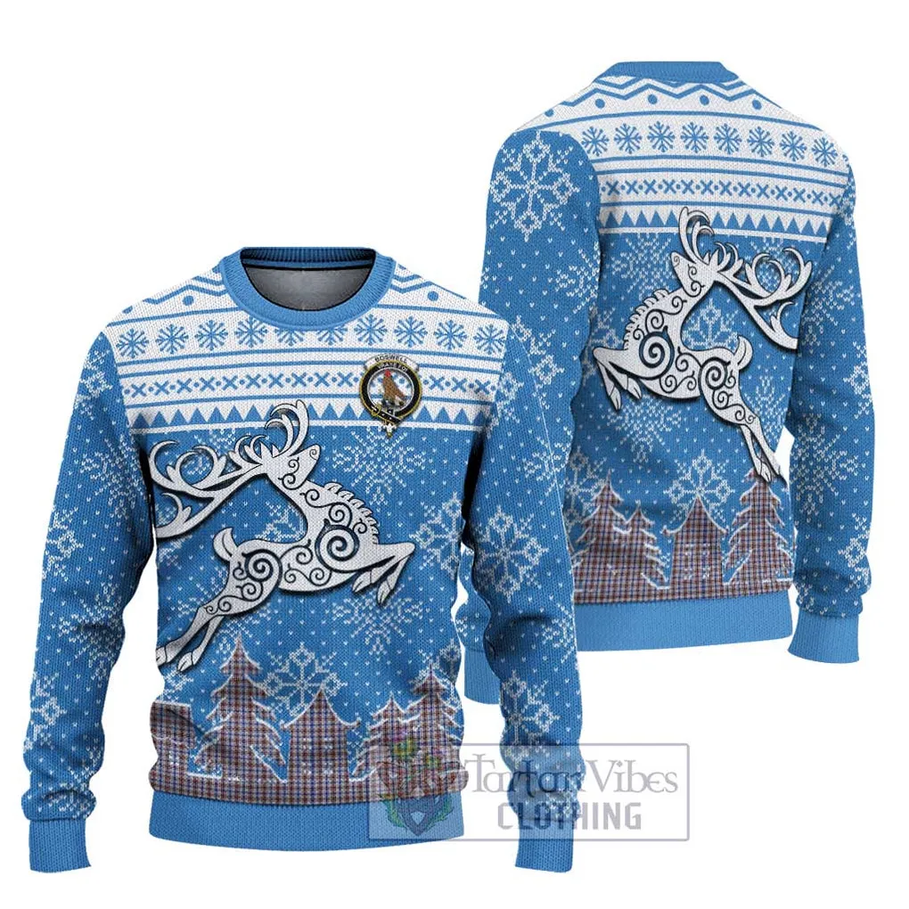 Boswell Clan Christmas Ugly Sweater with Tartan and Celtic Reindeer Style