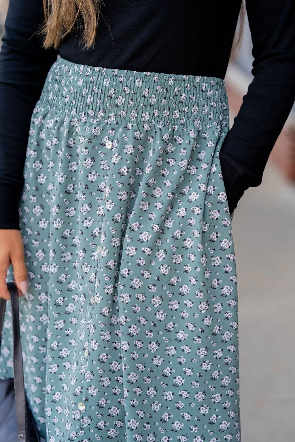 Bouquets Button Accent Maxi Skirt