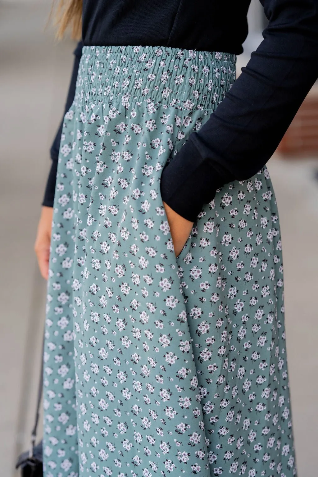 Bouquets Button Accent Maxi Skirt