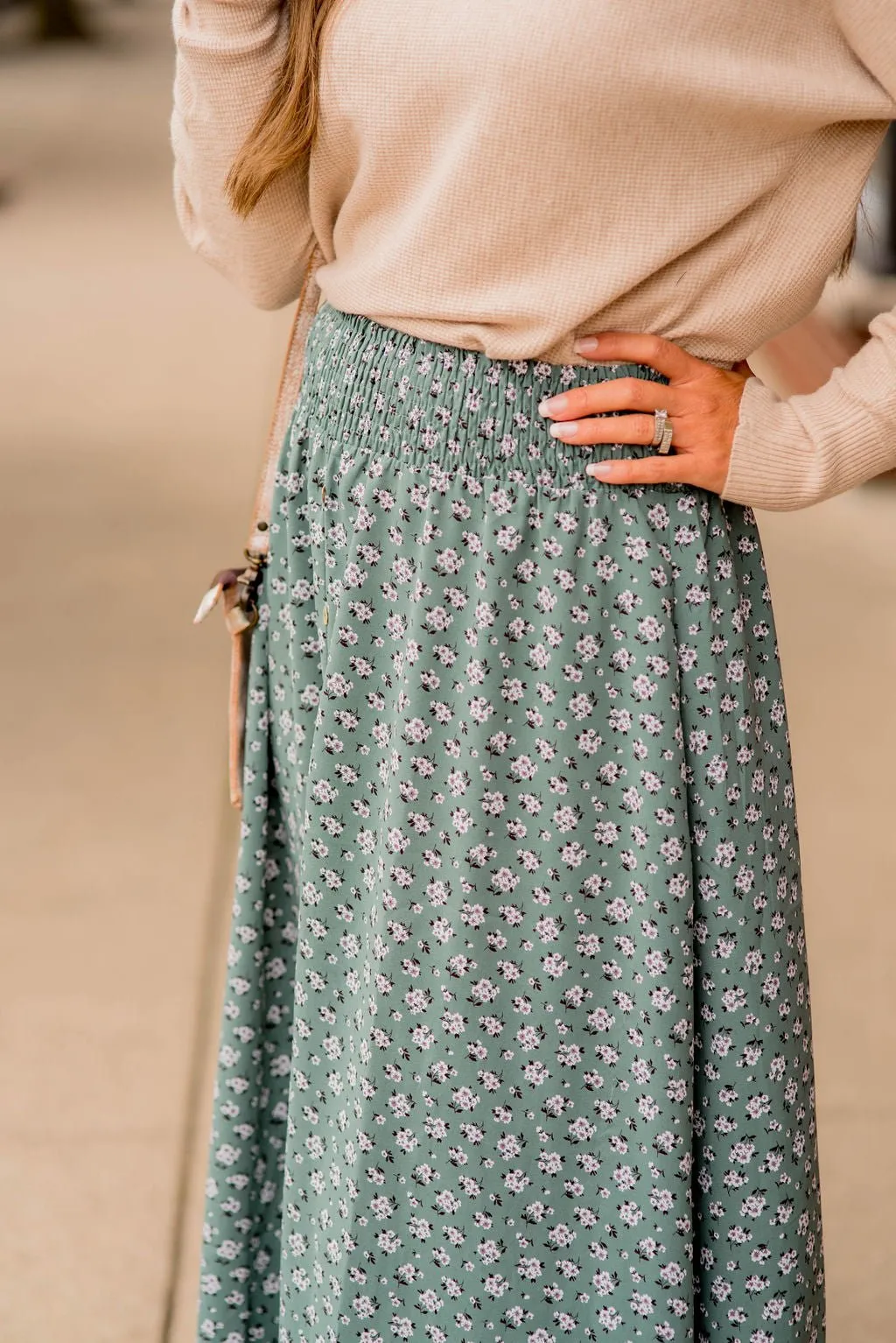 Bouquets Button Accent Maxi Skirt