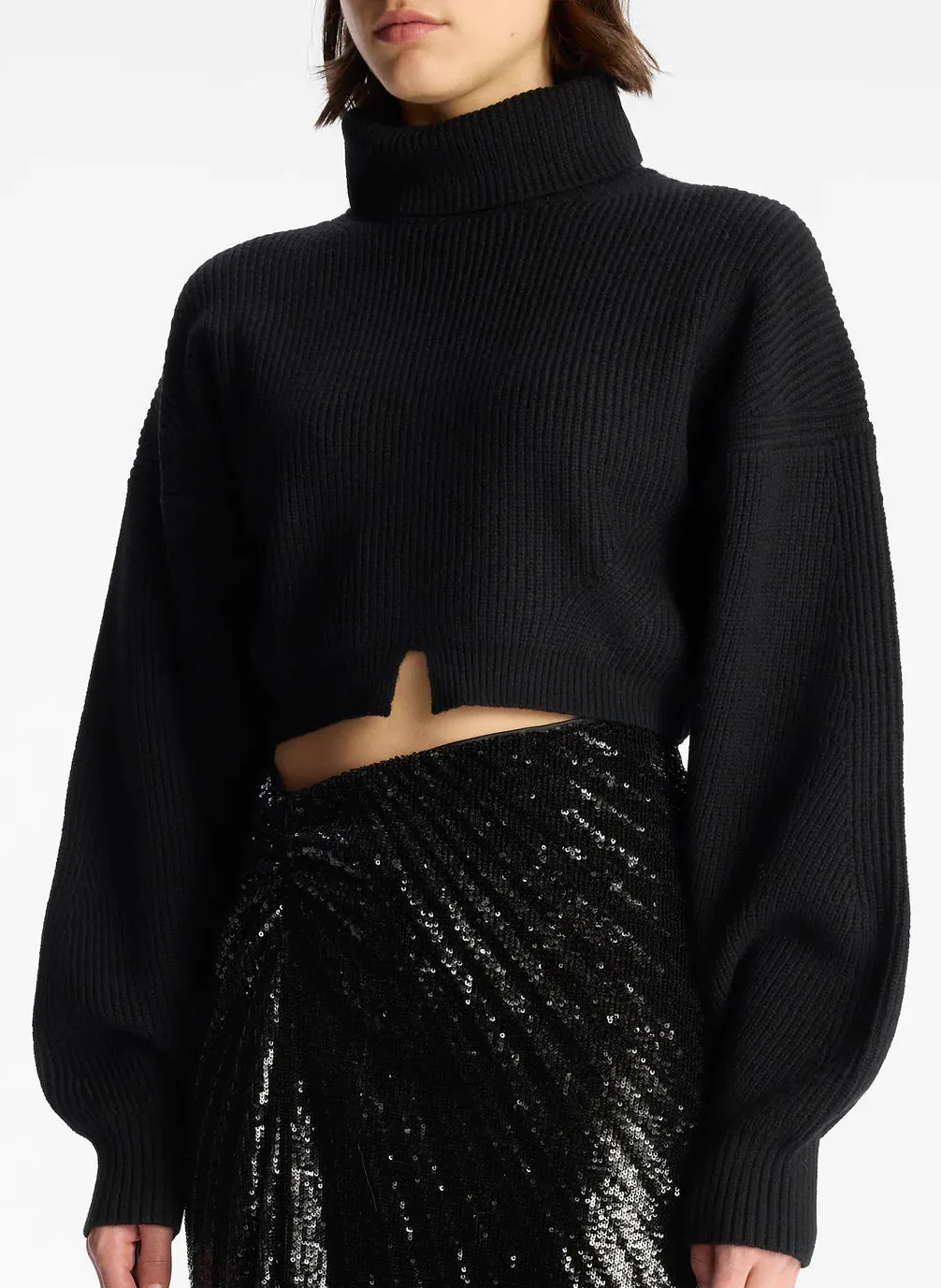 Brennan Cropped Wool Sweater - Black