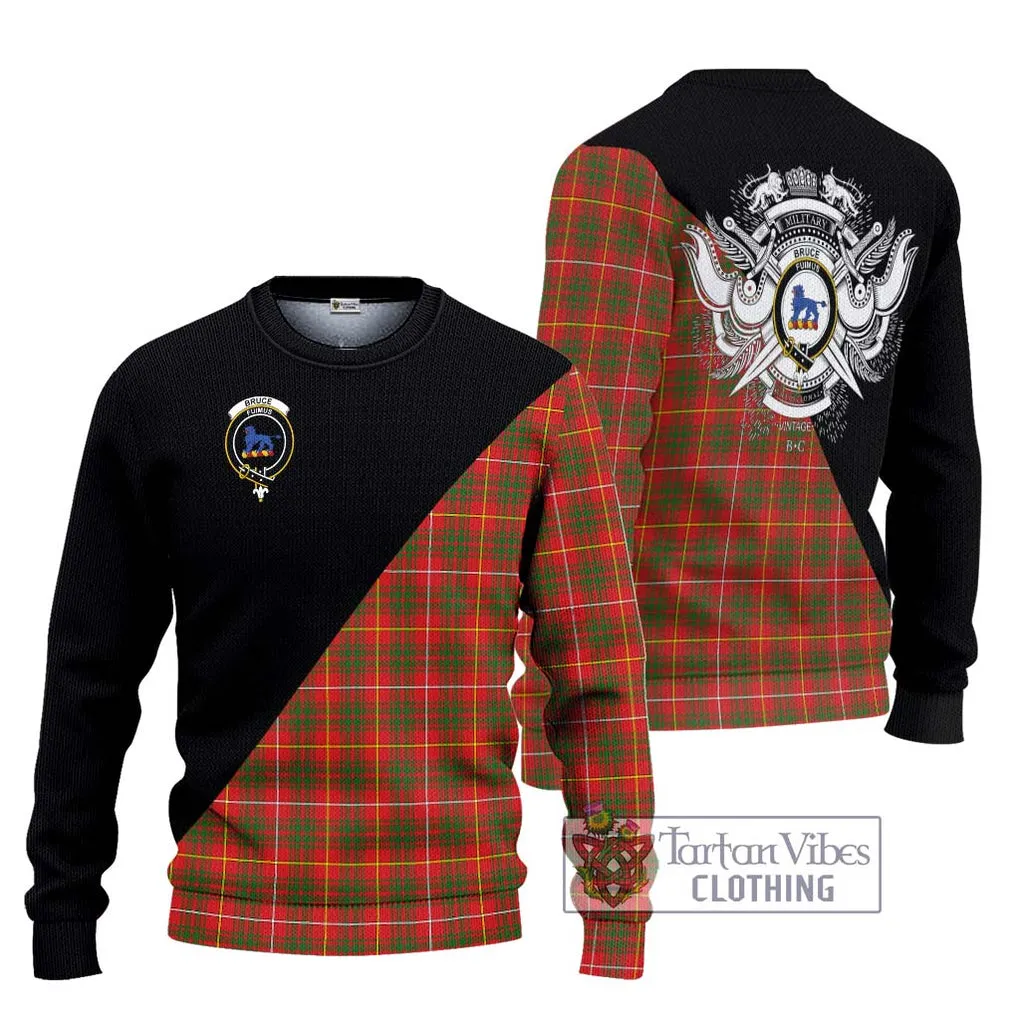 Bruce Modern Tartan Ugly Sweater with Family Crest and Military Logo Style