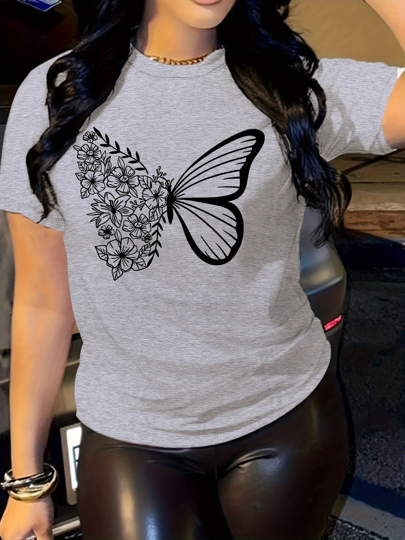 Butterfly Blossom Womens T-Shirt - Short Sleeve, Crew Neck, Lightweight & Breathable - Perfect Casual Top for Summer & Spring Wardrobe