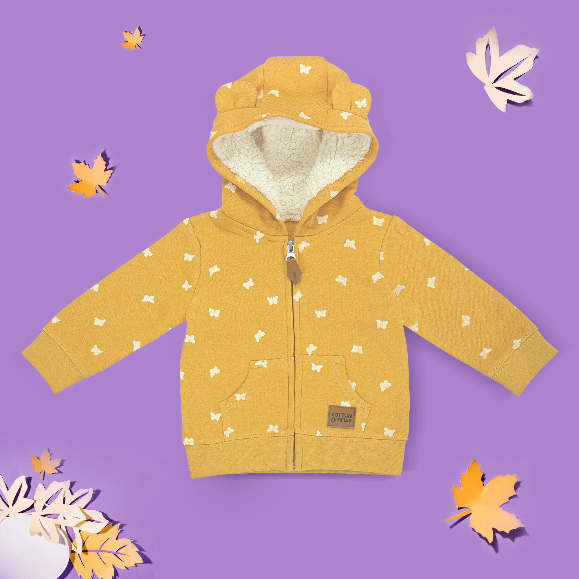 Butterfly print - Fleece Hooded Jacket with 3D ears Toddler