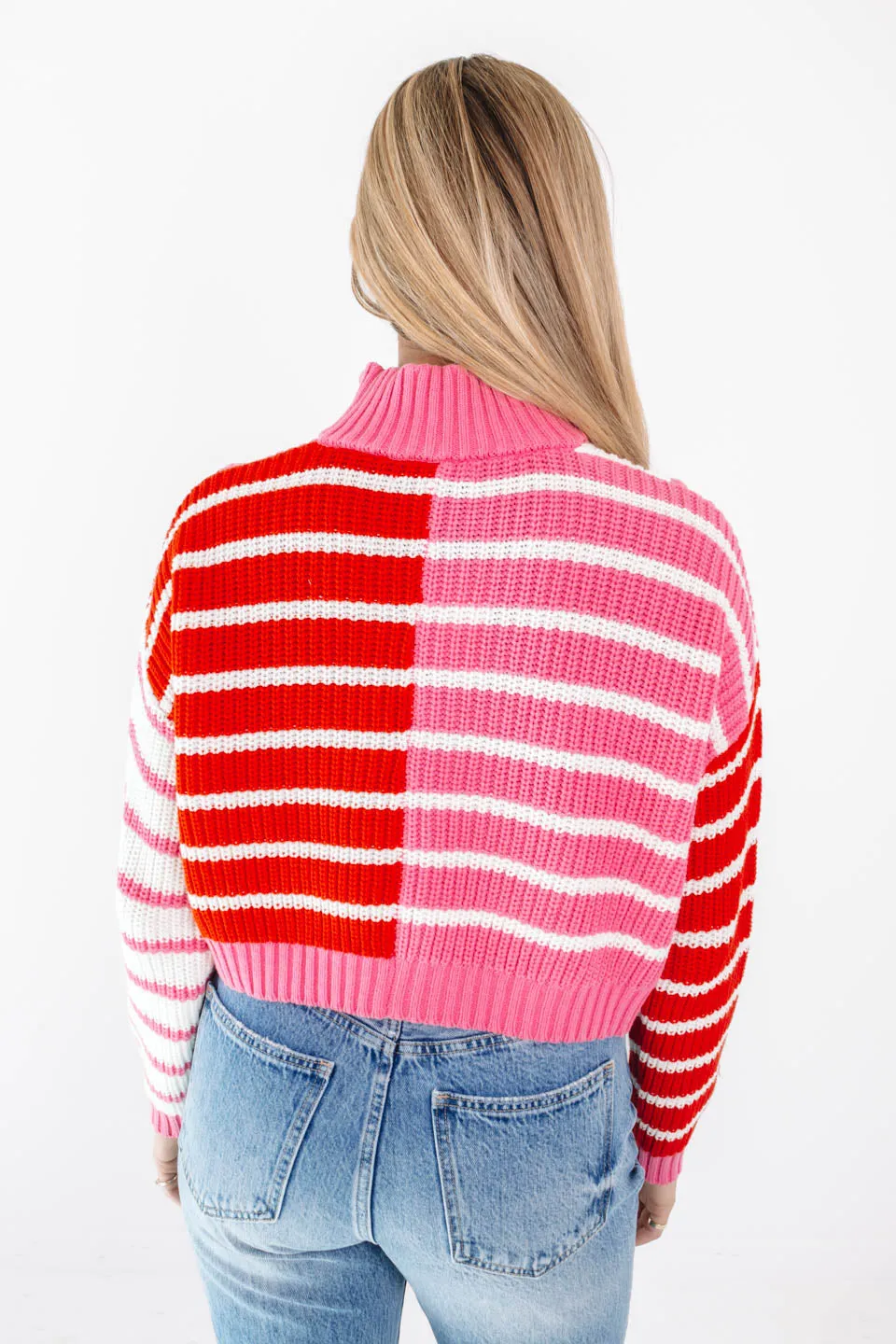 Candy Stripe Cropped Sweater - Pink/Red