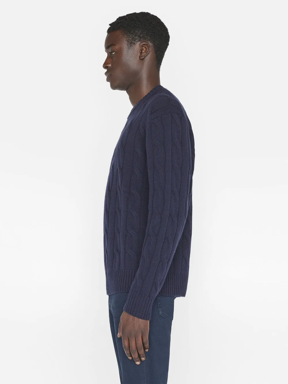 Cashmere Cable Crewneck -- Navy