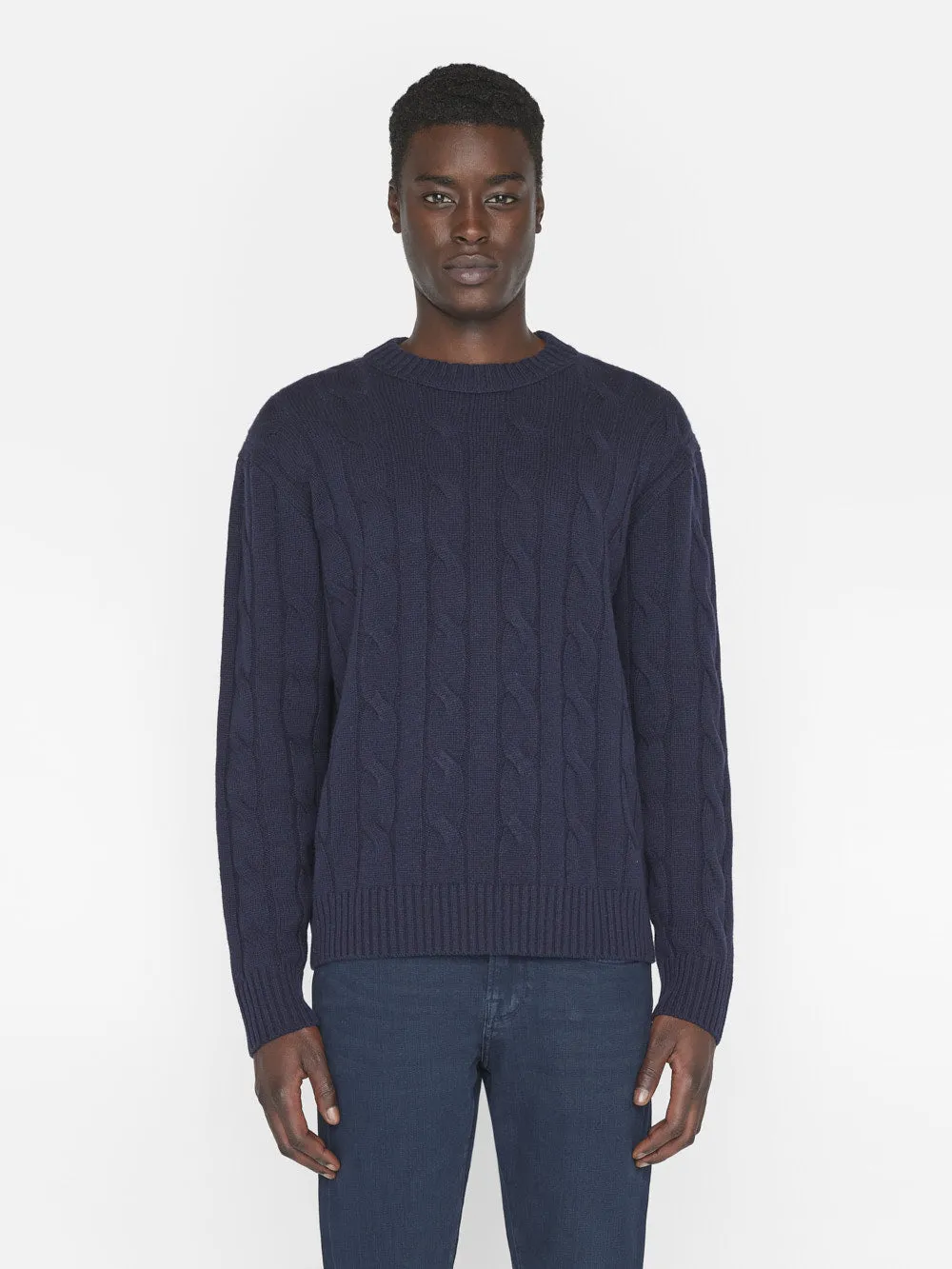 Cashmere Cable Crewneck -- Navy