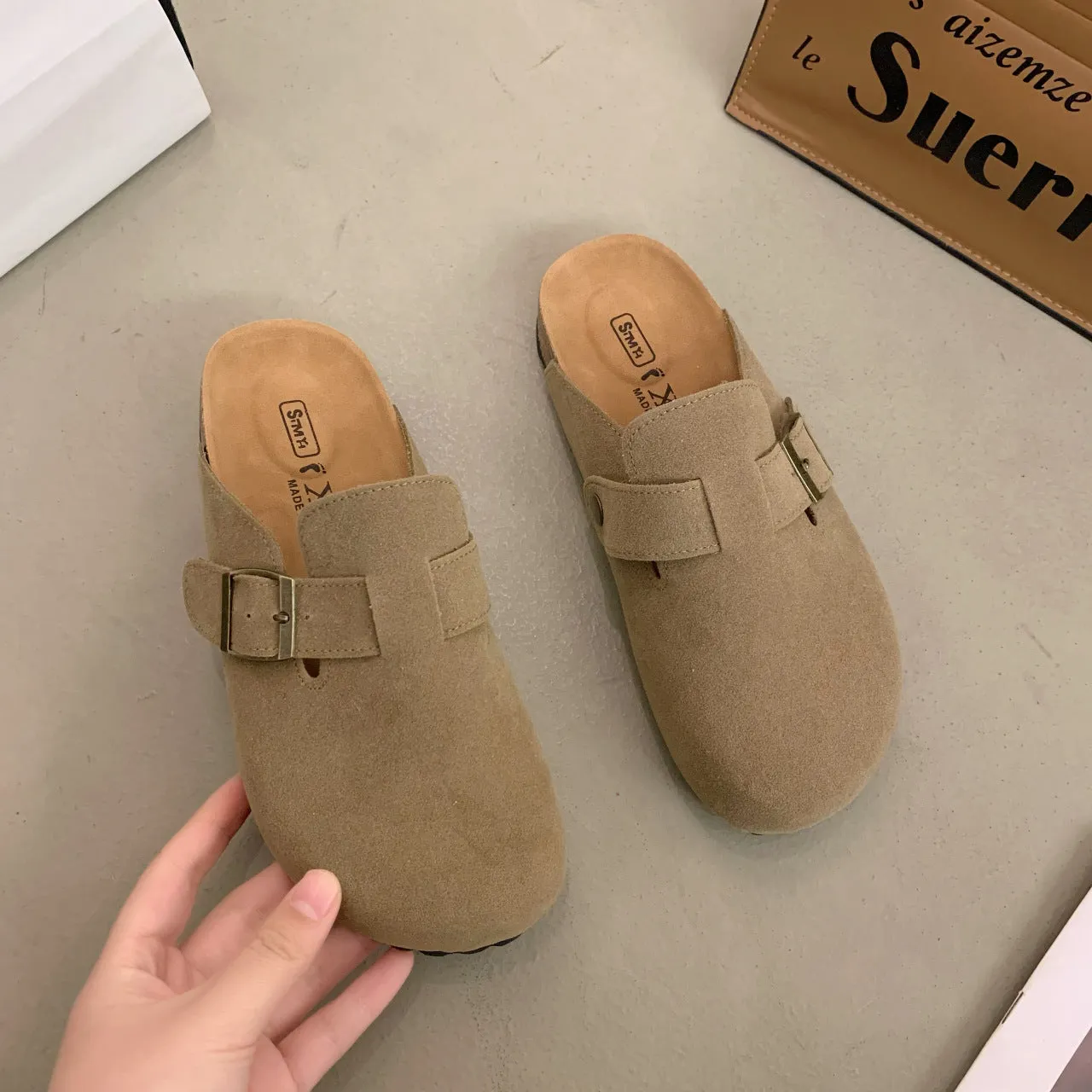 Casual All-Match Height Increasing Simple Retro Platform Birkenstock Women's  New Spring Lightweight Closed Toe Boken Slippers