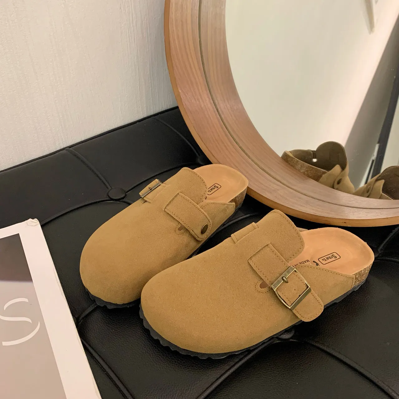 Casual All-Match Height Increasing Simple Retro Platform Birkenstock Women's  New Spring Lightweight Closed Toe Boken Slippers