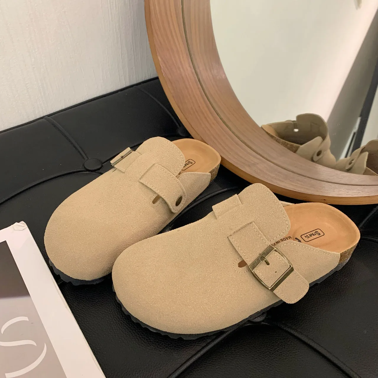 Casual All-Match Height Increasing Simple Retro Platform Birkenstock Women's  New Spring Lightweight Closed Toe Boken Slippers