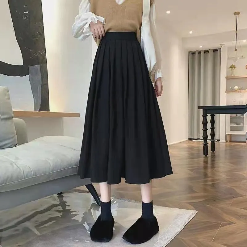 Casual Below Knee-Length Pleated Skirts