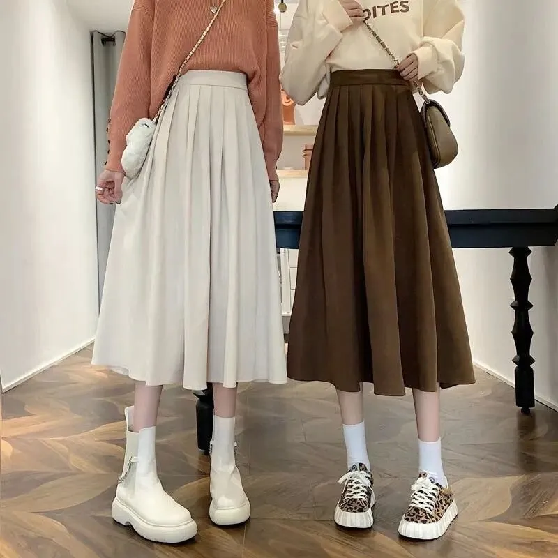 Casual Below Knee-Length Pleated Skirts