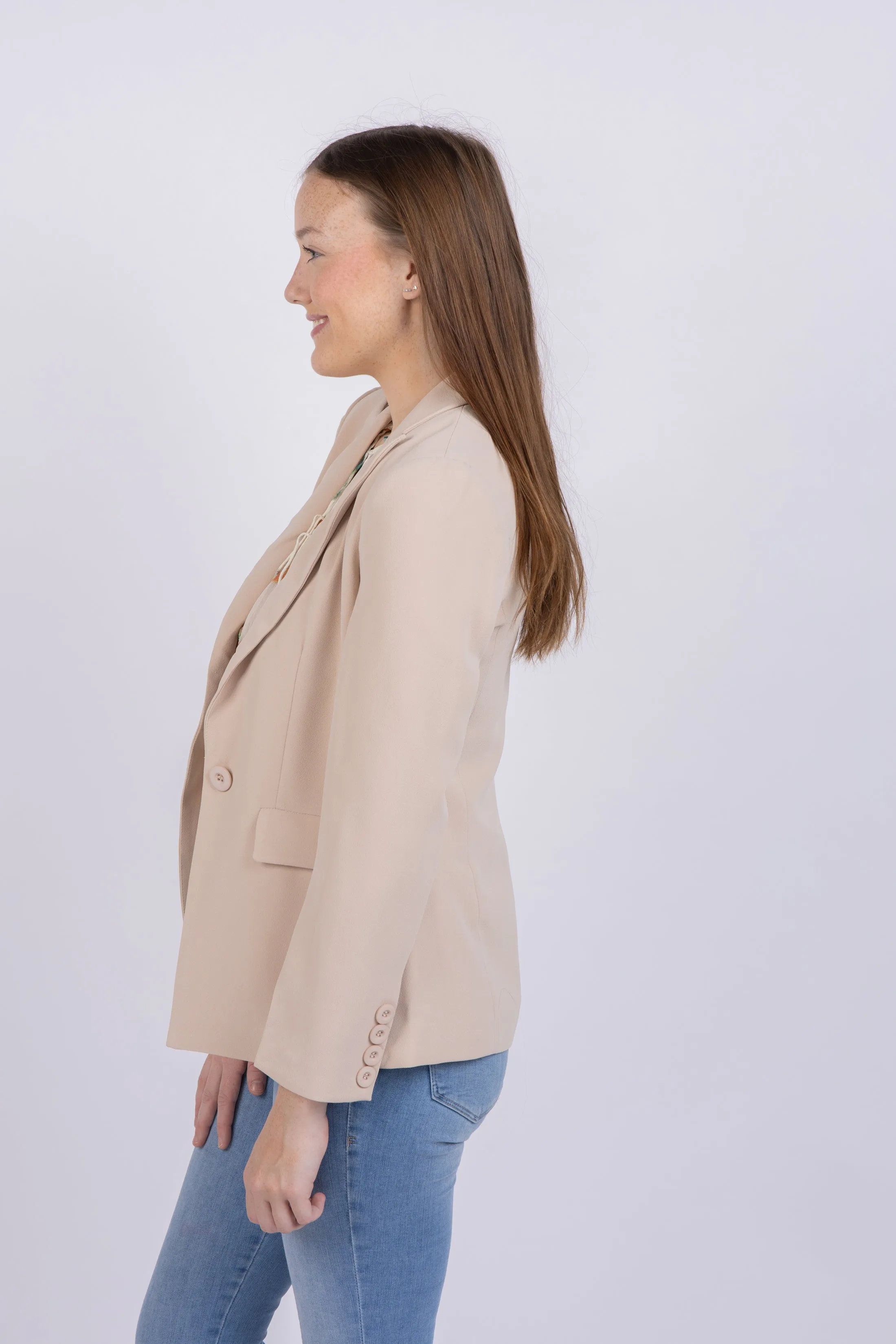 Central Park West Gal Crepe Blazer in Sand