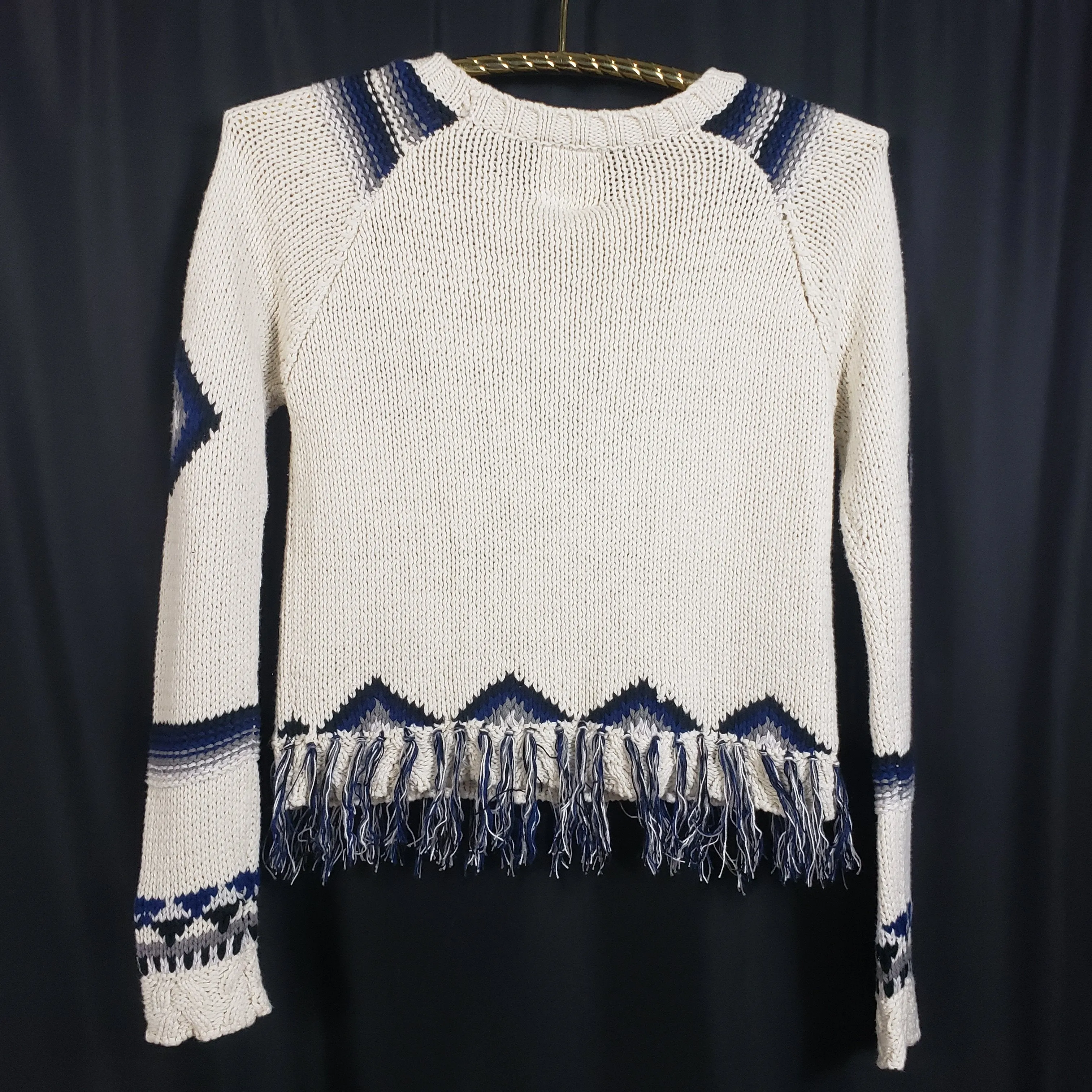 Chaser Eagle Fringe Cropped Crew Neck Raglan Pullover Size S