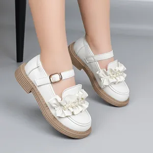 Chic & Comfy Girls' Princess Shoes - Cute Bowknot, Solid Color, All-Season with Hook-and-loop Fastener Closure, Faux Leather