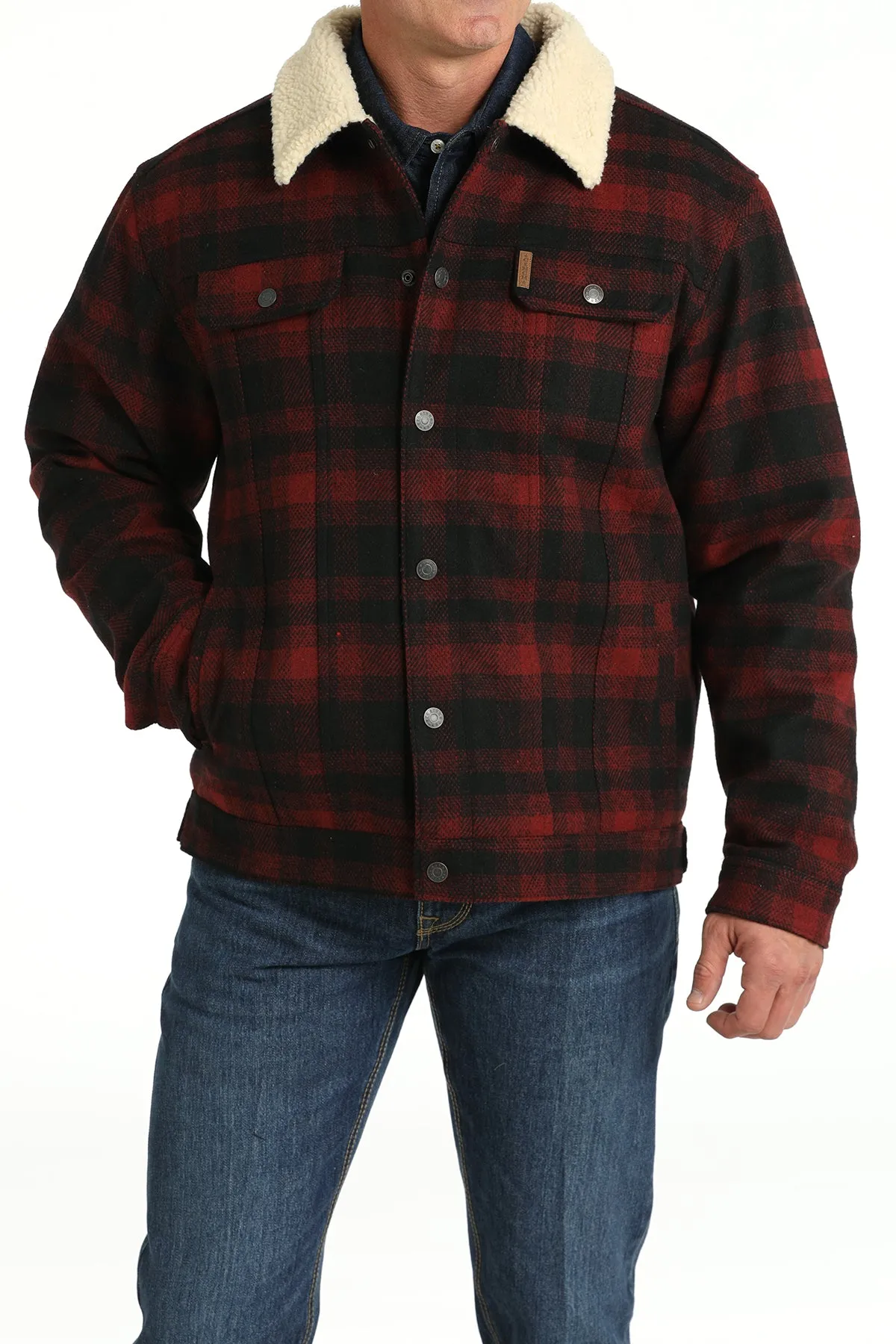 Cinch Men's Red and Black Sherpa Lined Trucker Jacket