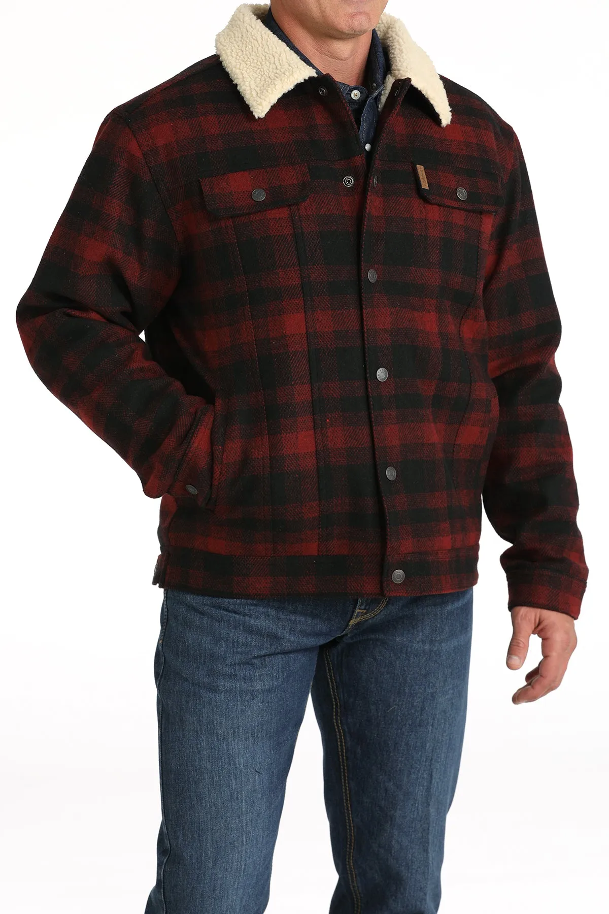 Cinch Men's Red and Black Sherpa Lined Trucker Jacket