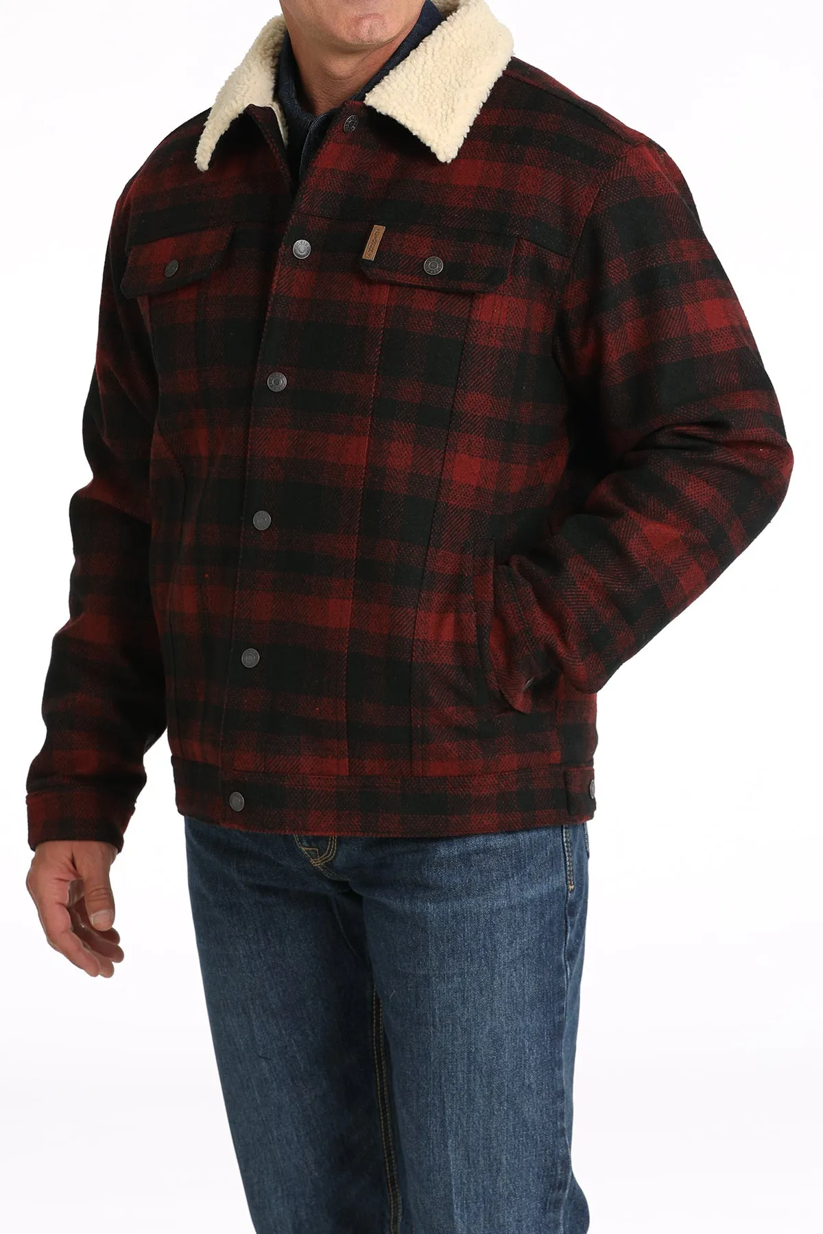 Cinch Men's Red and Black Sherpa Lined Trucker Jacket