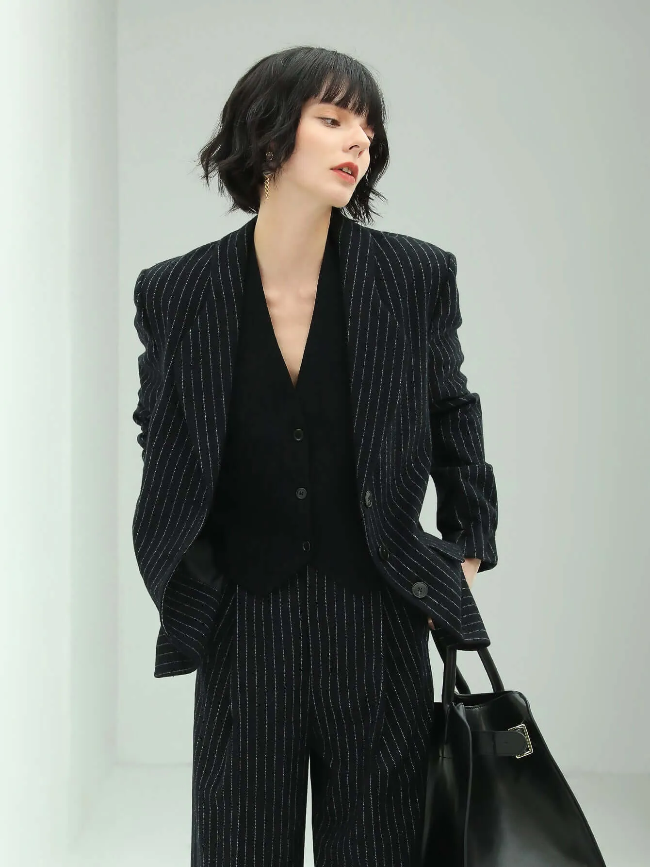 Classic Black Pinstripe Tailored Blazer