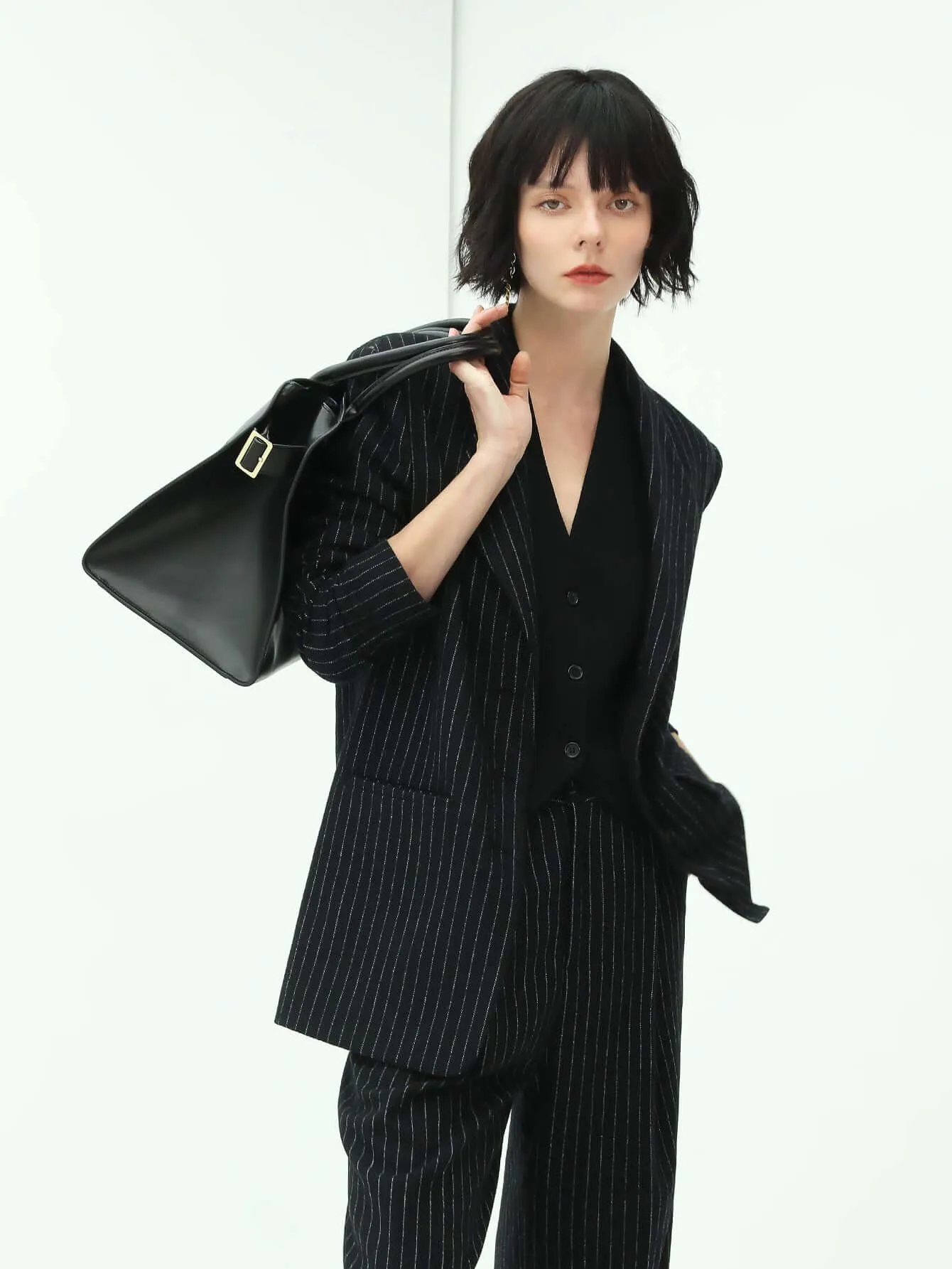 Classic Black Pinstripe Tailored Blazer