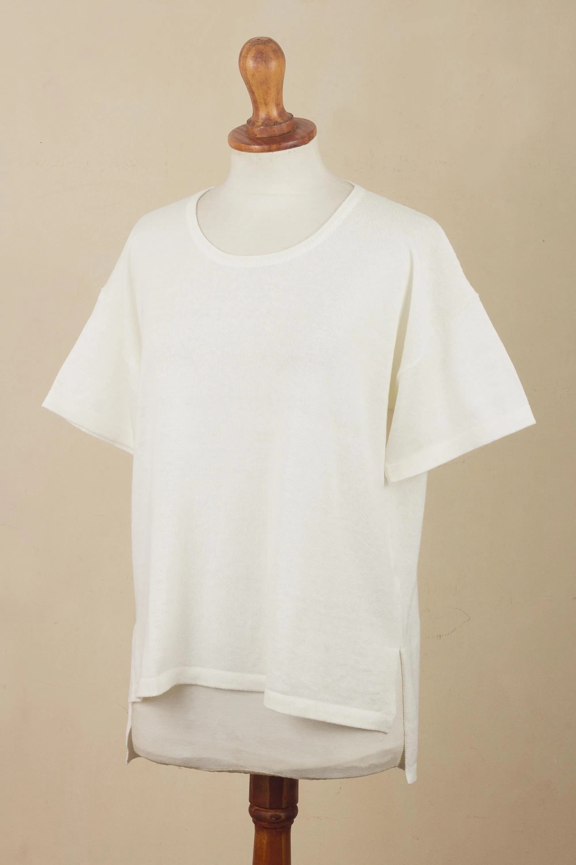 Cloud Nine White Short-Sleeved Sweater