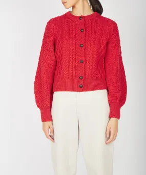 Clover Cropped Aran Cardigan Scarlet