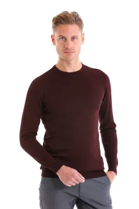 Comfort Fit Burgundy Wool Blend Crew Neck Sweater