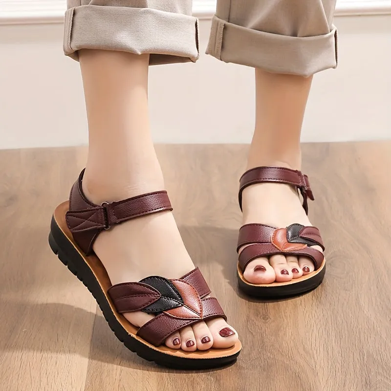 Comfy Leaf Decor Sandals - Open-Toe, Non-Slip, Ankle Strap, Casual Slingback Shoes with Soft Insoles for Summer - Breathable, Lightweight, Comfortable Walking Shoes for Women