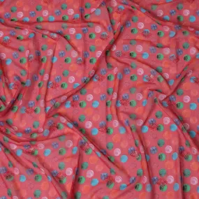 Coral Premium Cotton Voile Fabric with Multicolored Polka Dots - Traditional Thobe Material, 140 cm Wide-D20223