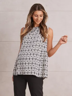 Crew Neck Maternity Smart Sleeveless Work Top - Diamond Print