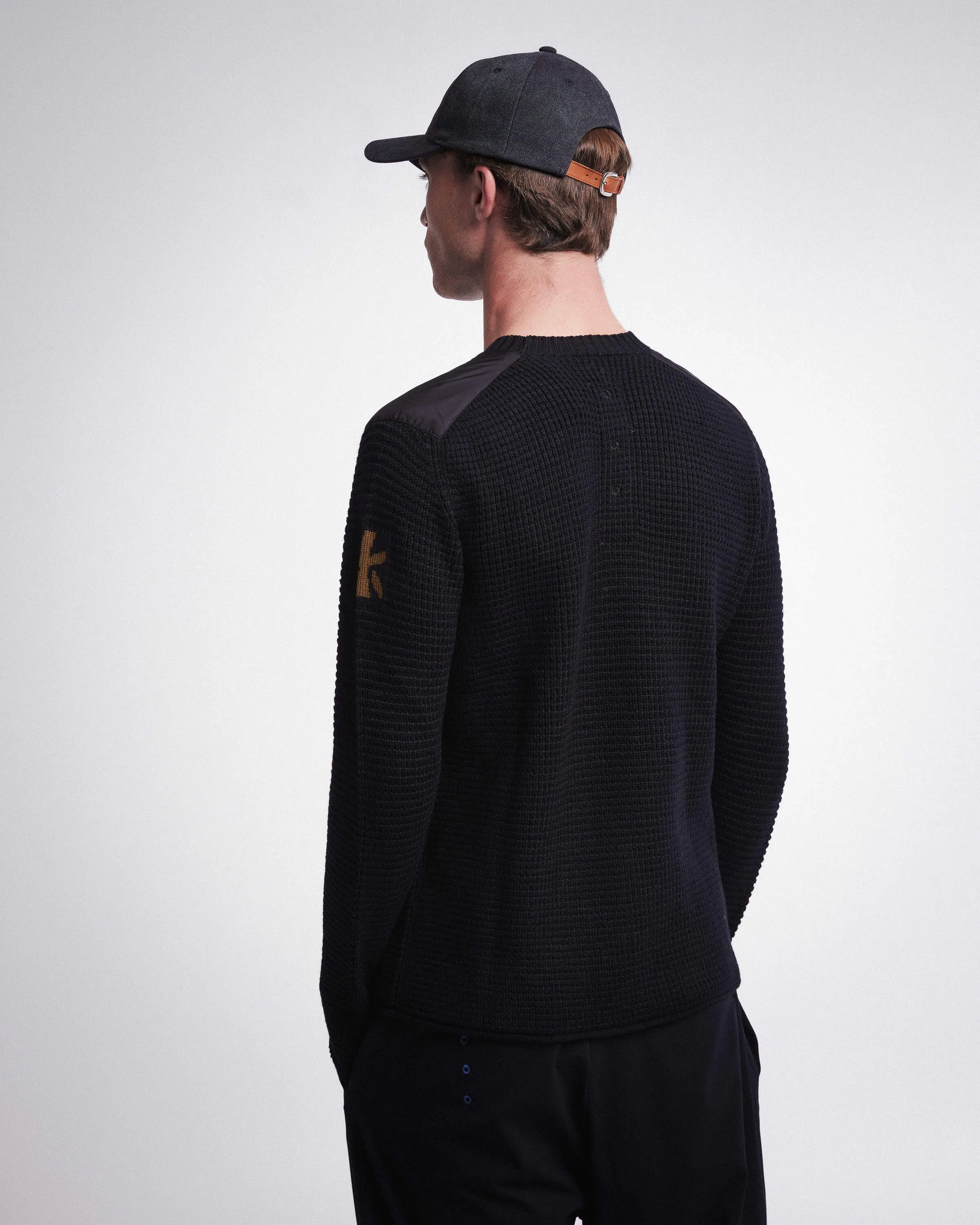 Crewneck Wool Sweater with Nylon Details Black PMG07100