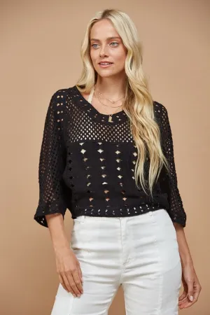 Crochet short sleeve cropped sweater