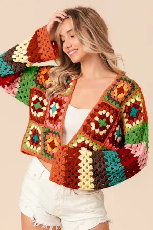 Cropped Crochet Granny Square Cardigan