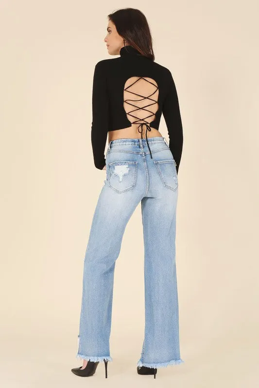 Cross Me Crop Sweater | lace-up open back top