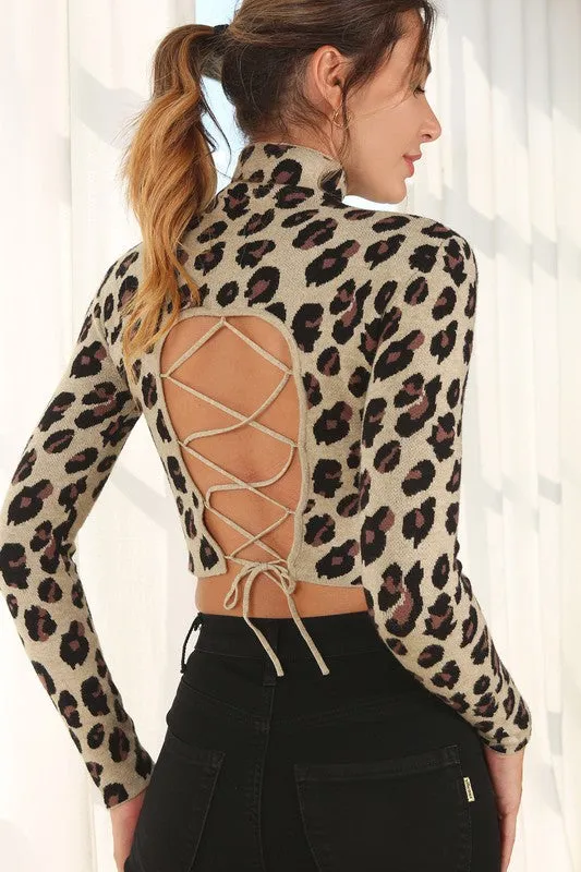 Cross Me Crop Sweater | lace-up open back top