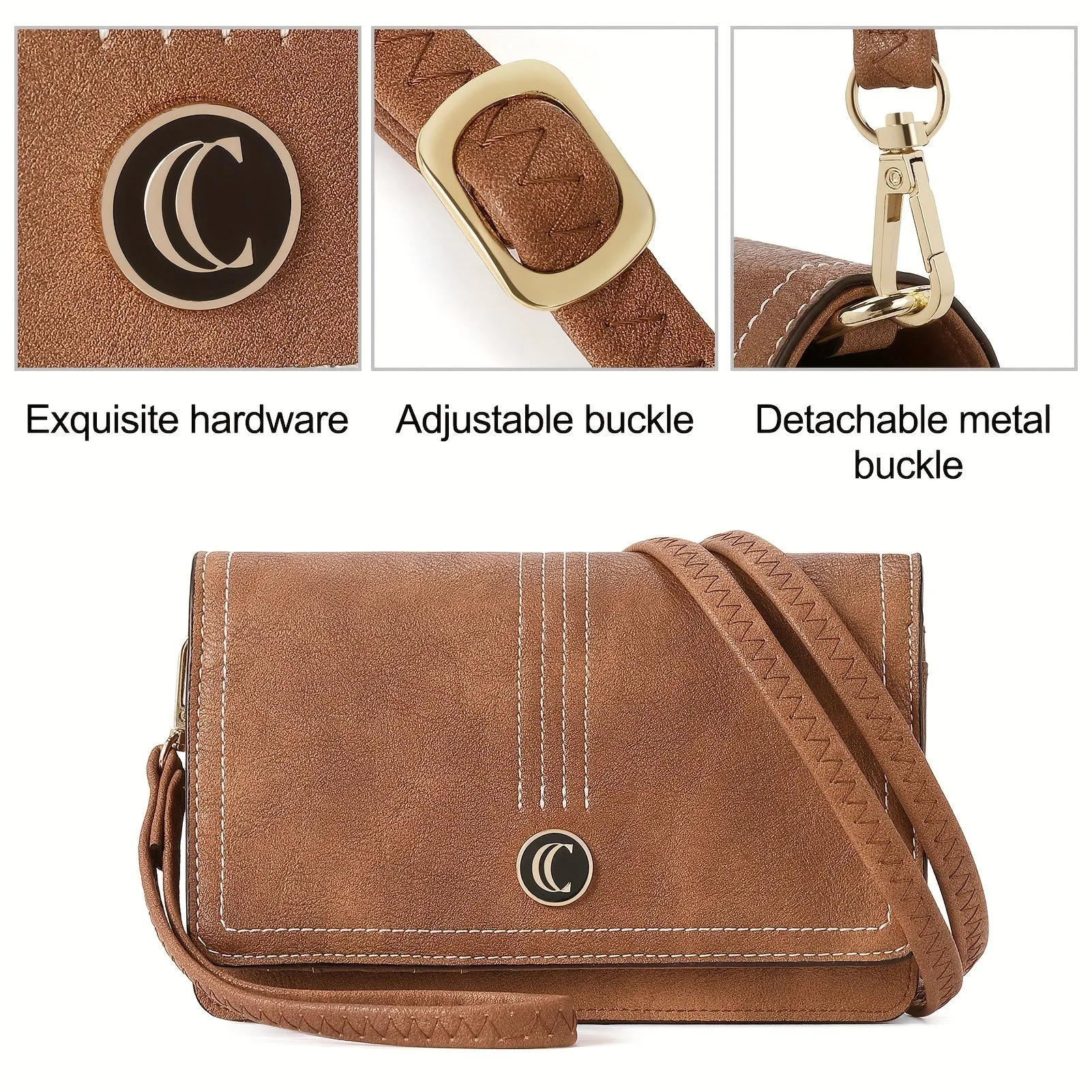 Crossbody Purse for Women Wristlet Wallet Small Shoulder Bag with Card Slots Leather Flap Cell phone Clutch