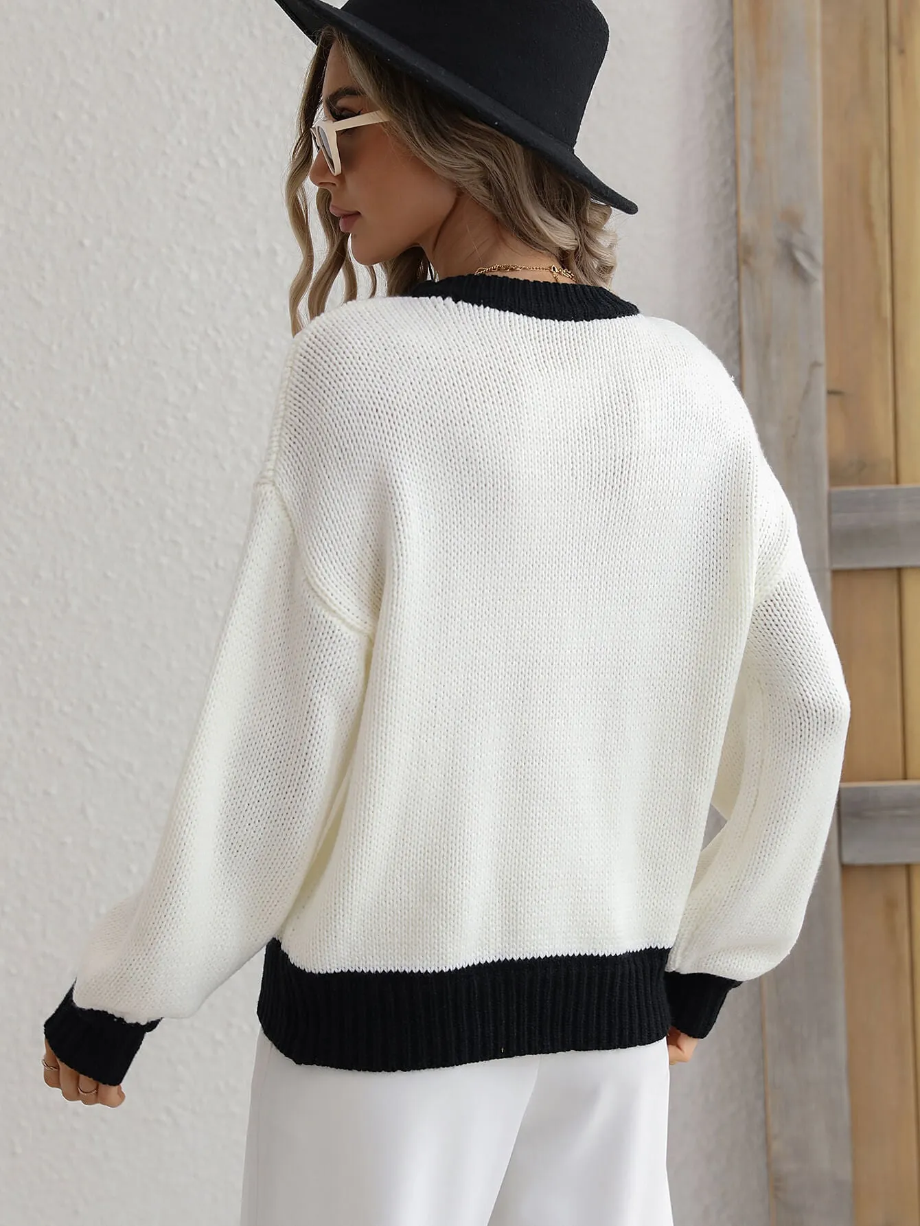 Cute Drop Shoulder Pullover Beach Sweater