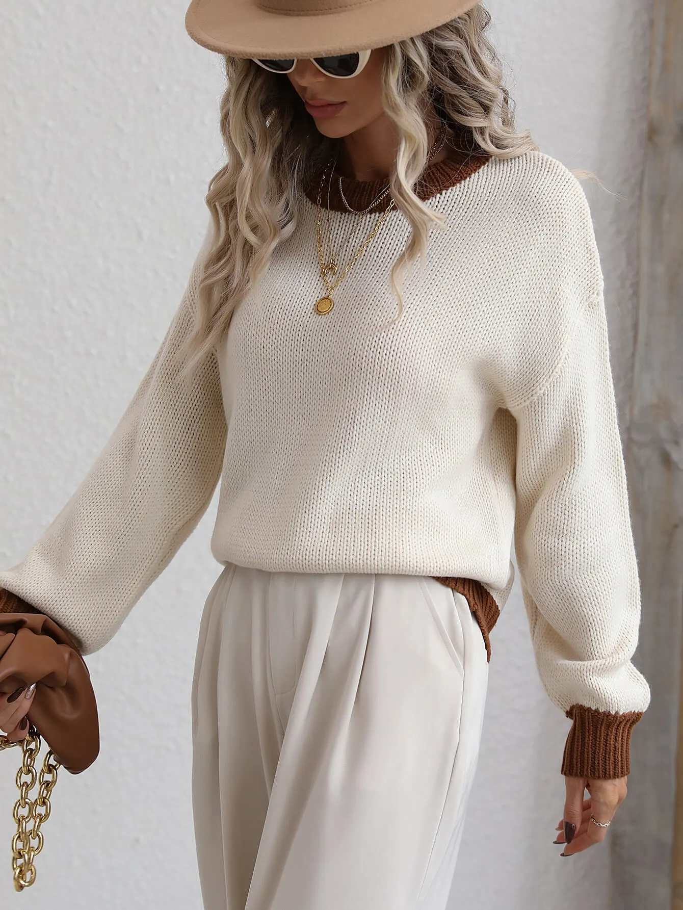 Cute Drop Shoulder Pullover Beach Sweater