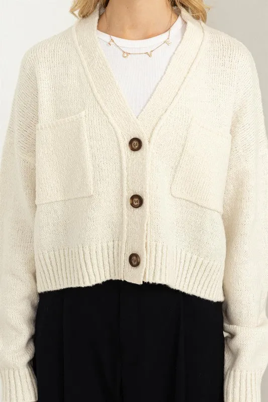 Cute Mood Crop Shoulder Cropped Cardigan Sweater