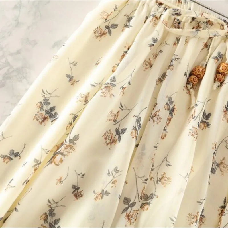 Dainty Spring Floral Print Elastic High Waist Maxi Skirts