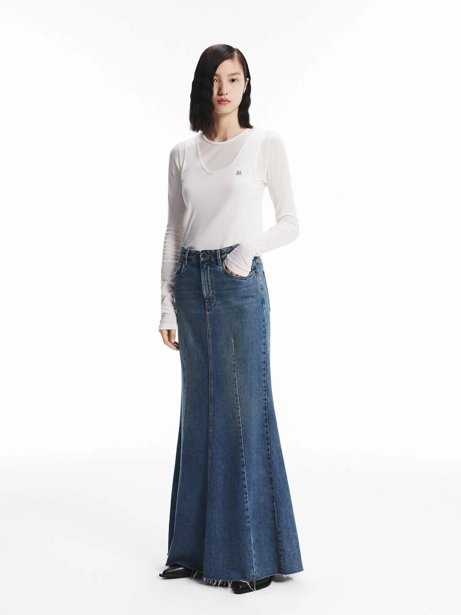 Denim Mermaid Maxi Skirt