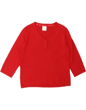 EASTEX Womens Crop 3/4 Sleeve V-Neck Jumper Sweater UK 12 Medium Red