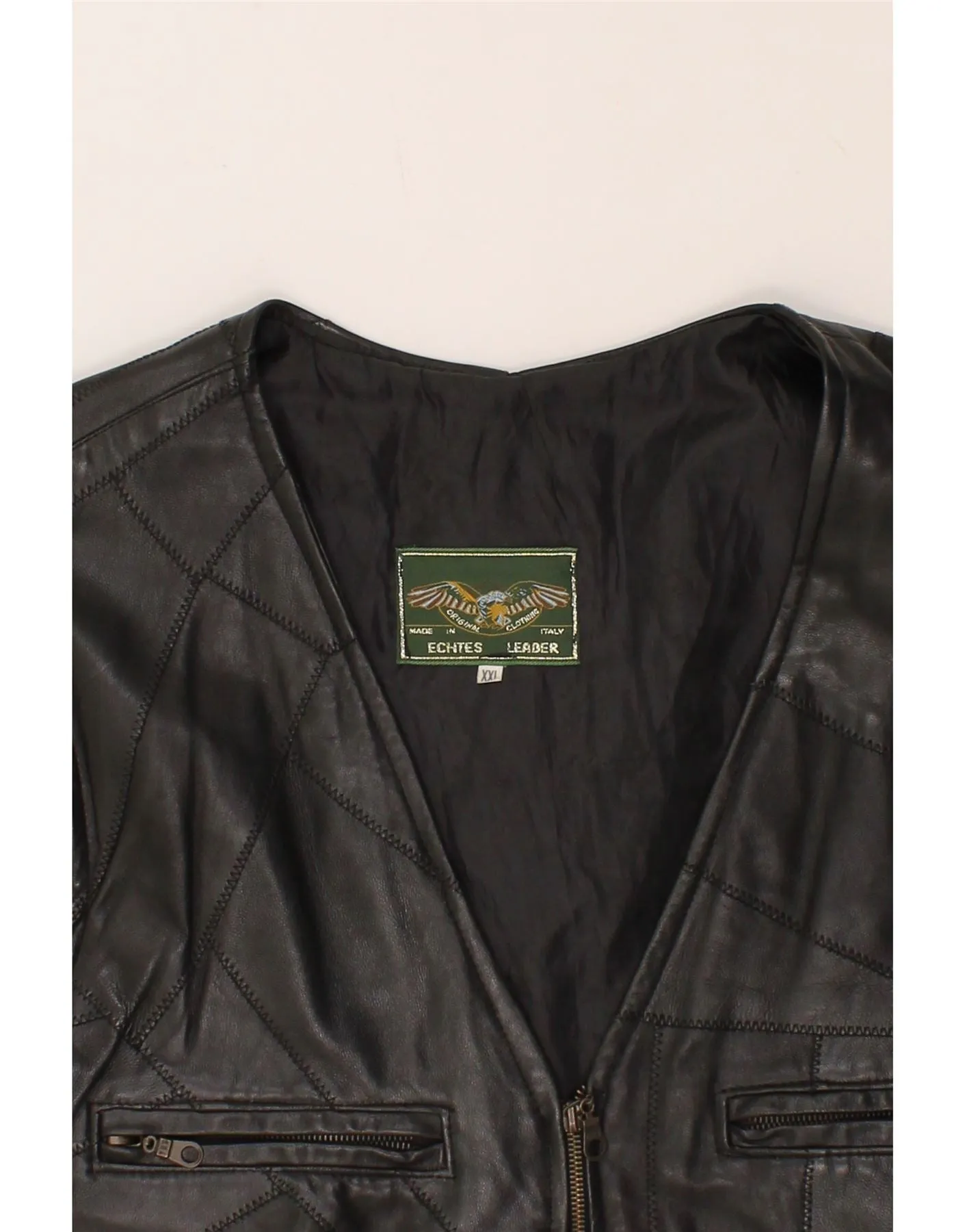 ECHTES LEDER Mens Leather Gilet UK 44 2XL Black Patchwork Leather