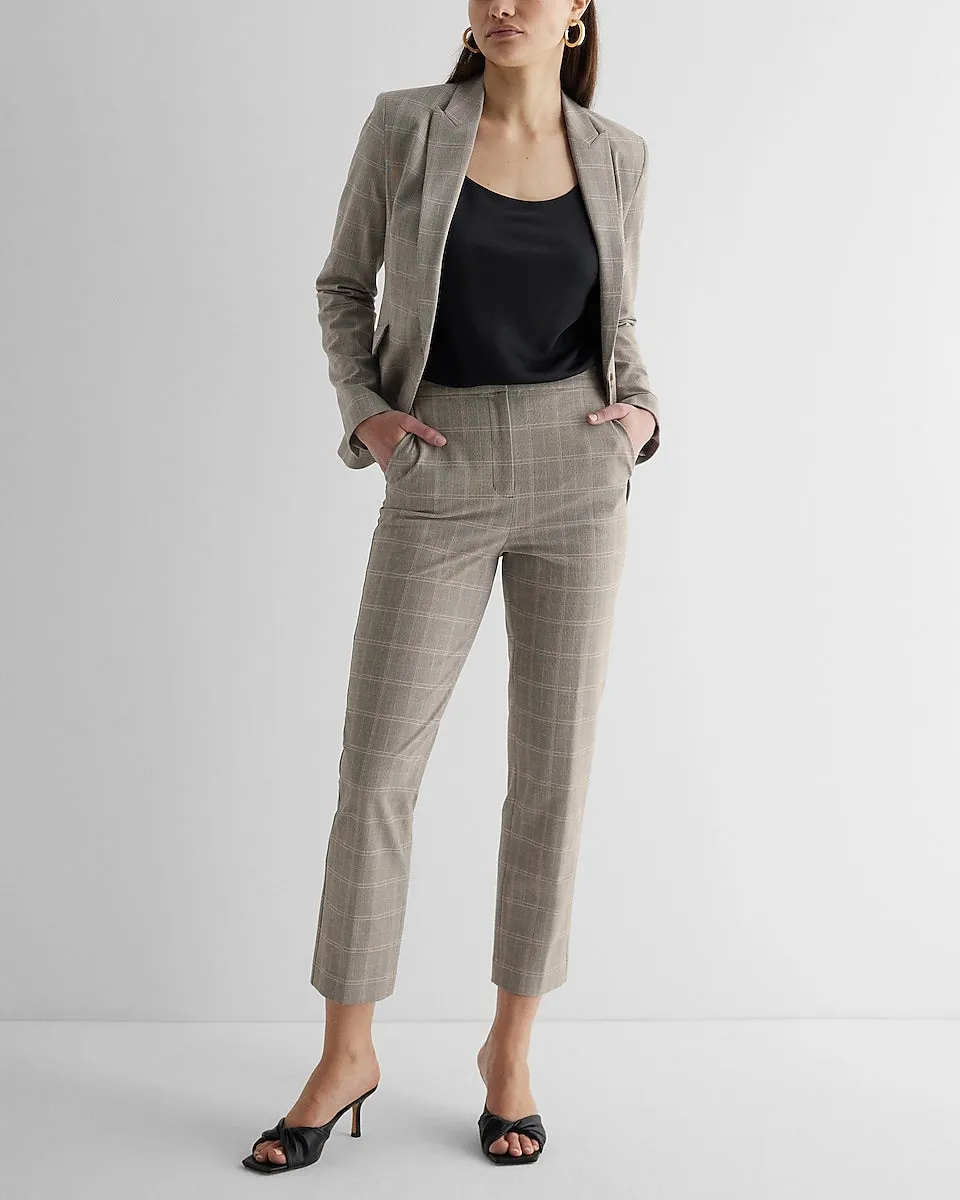 Editor Super High Waisted Plaid Straight Ankle Pant in Plaid-Gray