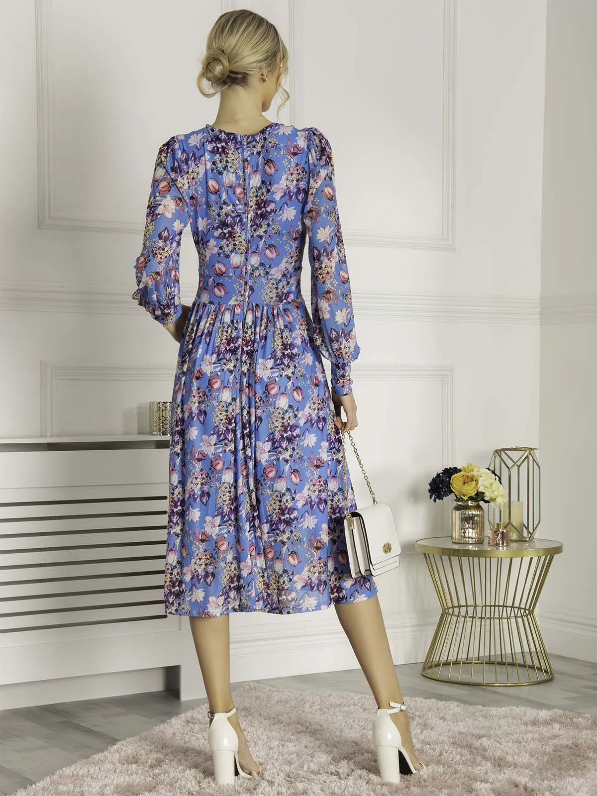 Eileen Long Sleeve Mesh Dress, Blue Floral