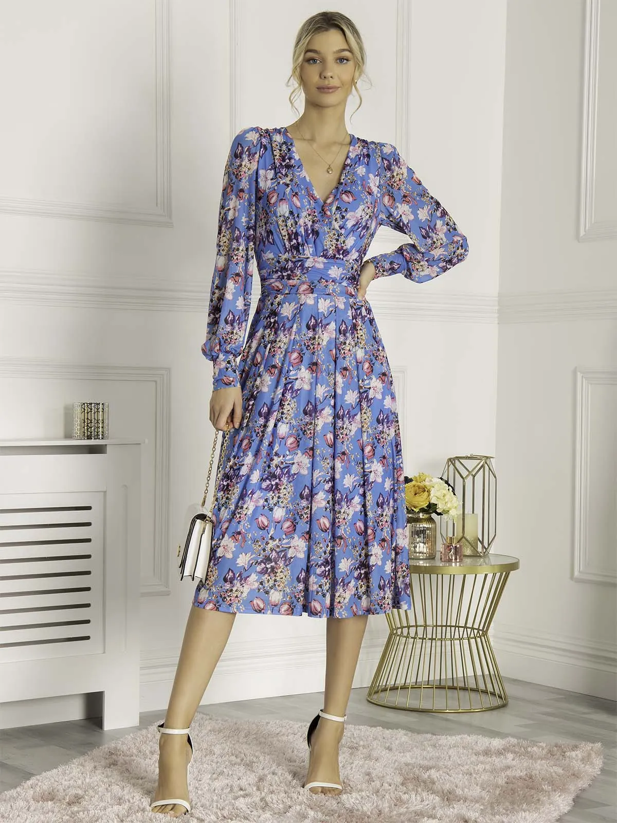 Eileen Long Sleeve Mesh Dress, Blue Floral